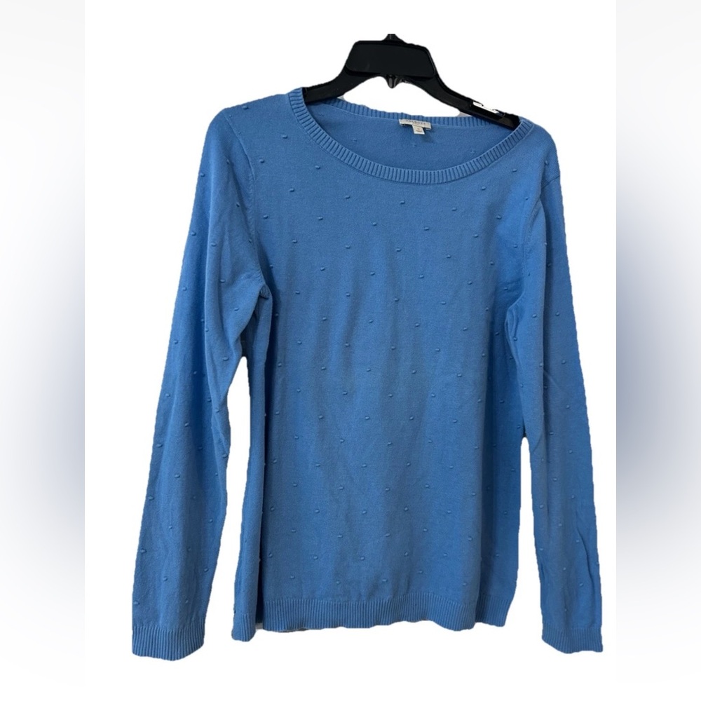 TALBOTS Womens Light Blue Sweater Size Small Textured Dots  100% Cotton